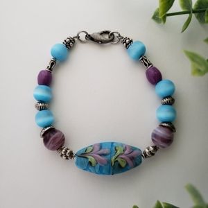 Boho Glass Beaded Bracelet with Silver Accents